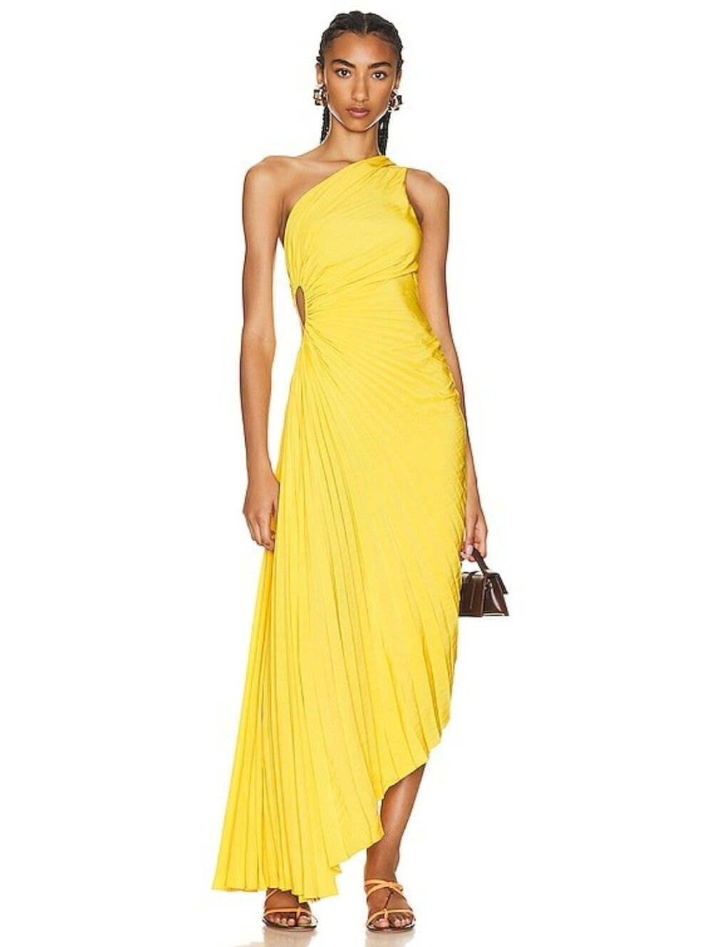 A.L.C. Delfina Yellow Pleated Cutout Midi Dress 2